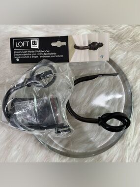 NEW Loft Umbra Curtain Drapery Scarf Holder Holdback Oval Set of 2 Ebony Black